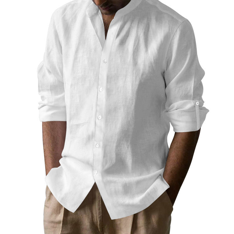 Herren Elegantes Leinenhemd mit Stehkragen und Knopfdetails W&W Mode