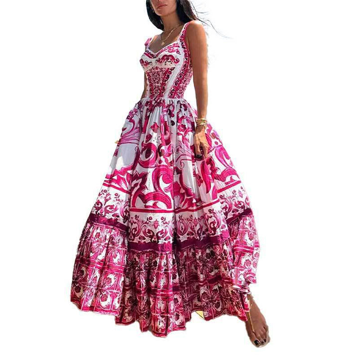 Damen Maxikleid mit aufwendigem ornamentalen Design und weit schwingendem Rock W&W Mode