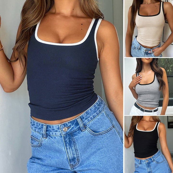 Damen Tanktop mit quadratischem Ausschnitt und Kontrastbündchen W&W Mode