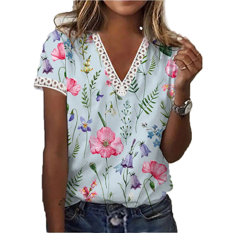W&W Mode | Elegantes Kurzarm-V-Ausschnitt-T-Shirt für Frauen