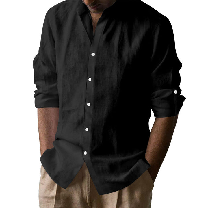 Herren elegantes und lässiges Langarmhemd aus atmungsaktivem Leinenmix W&W Mode