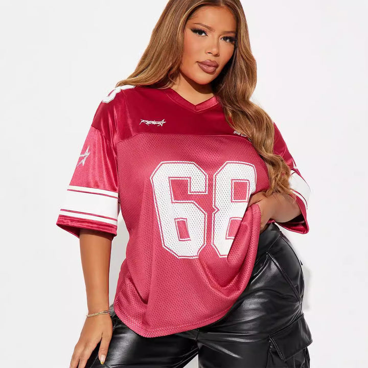 Sportliches Jersey-T-Shirt mit V-Ausschnitt und kurzen Ärmeln