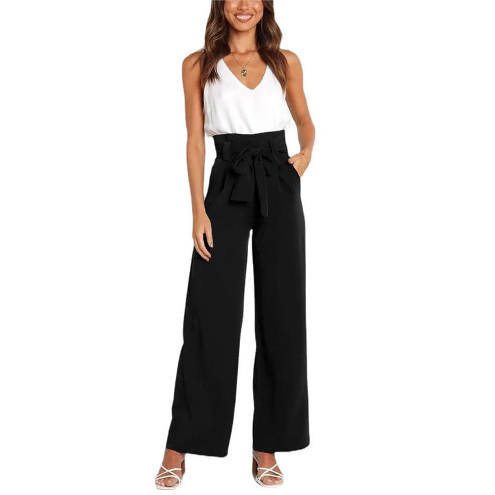 Damen elegante weite Stoffhose mit Taillengürtel W&W Mode