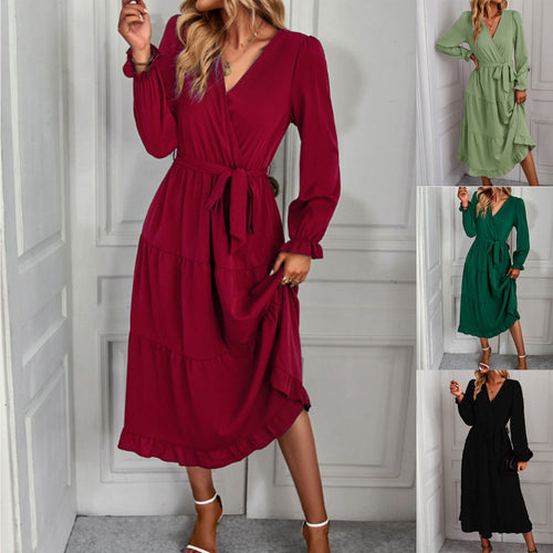 Damen Wickelkleid mit Rüschendetails und eleganten Puffärmeln W&W Mode