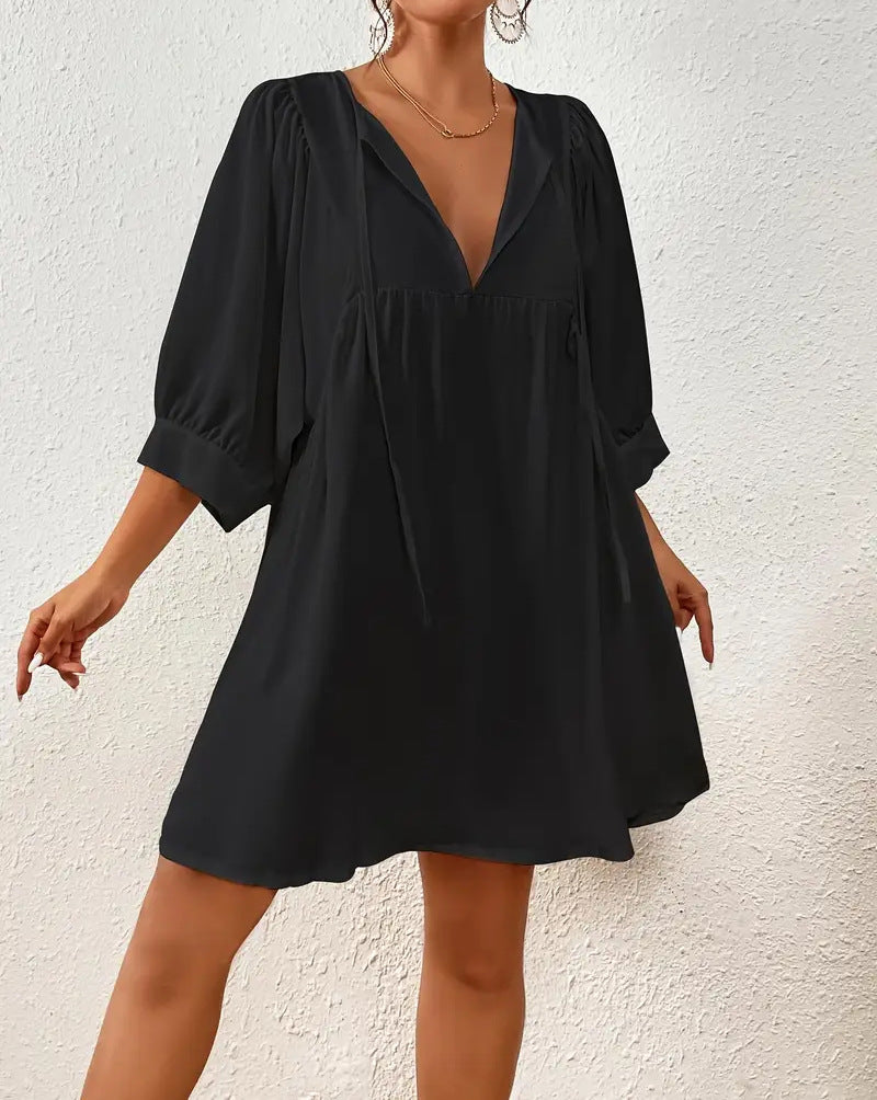 Damen lässiges Kleid mit modernen Puffärmeln W&W Mode