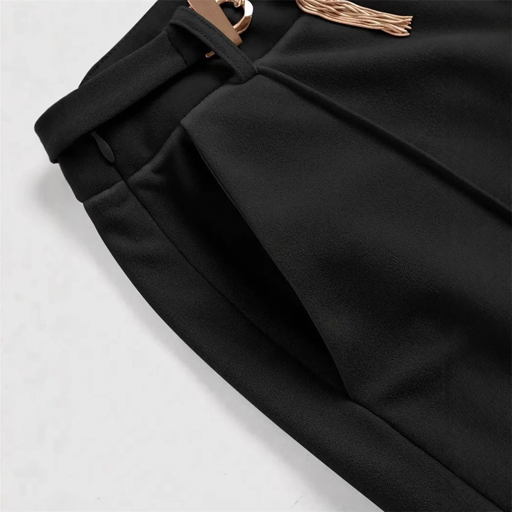 Damen elegante Boucle-Hosen mit weit geschnittenem Bein und dekorativem Reißverschluss W&W Mode