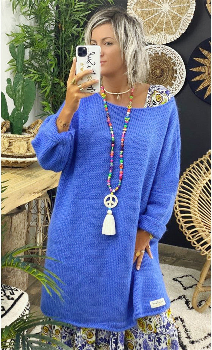 Damen lässiger Langarmstrickpullover im Oversized-Stil mit seitlichen Schlitzen W&W Mode