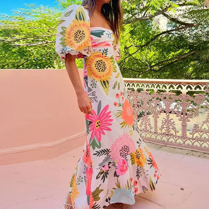 Damen Maxi-Kleid mit floralen Mustern W&W Mode