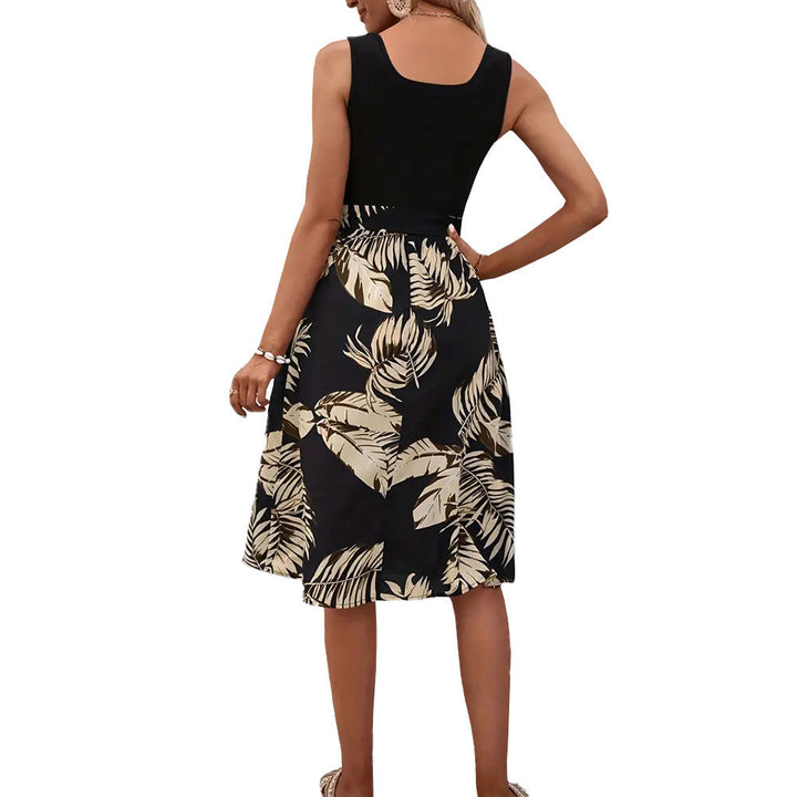 Damen Midikleid mit dekorativer Schleife und elegantem Palmendruck W&W Mode