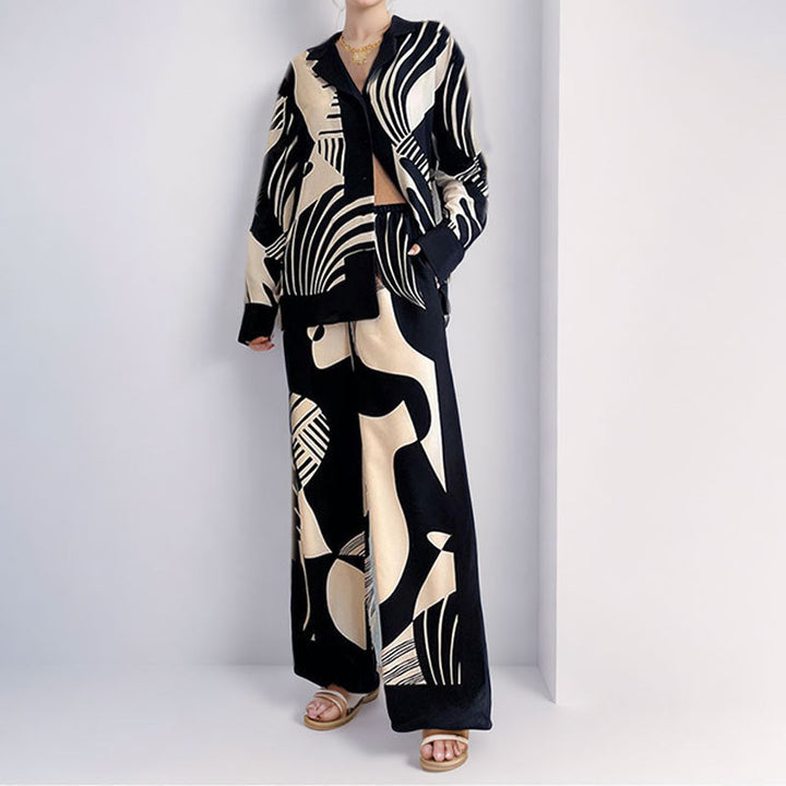 Damen Elegantes Lounge-Set mit artsy Motiv und weitem Schnitt W&W Mode