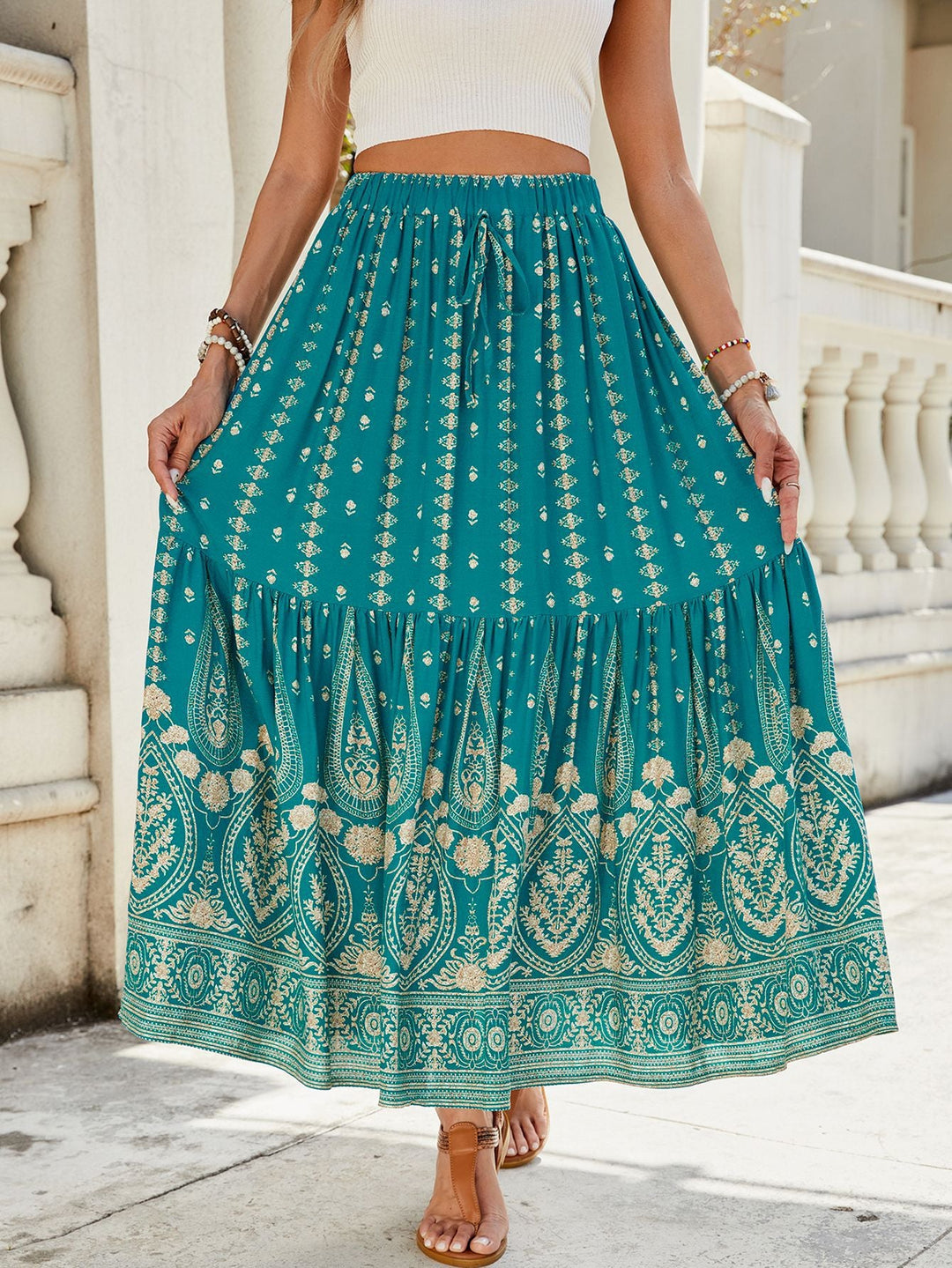 Damen weite Boho-Rock mit verzierten Volants W&W Mode
