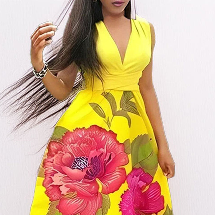 Damen Maxikleid mit elegantem V-Ausschnitt und blühendem Design W&W Mode