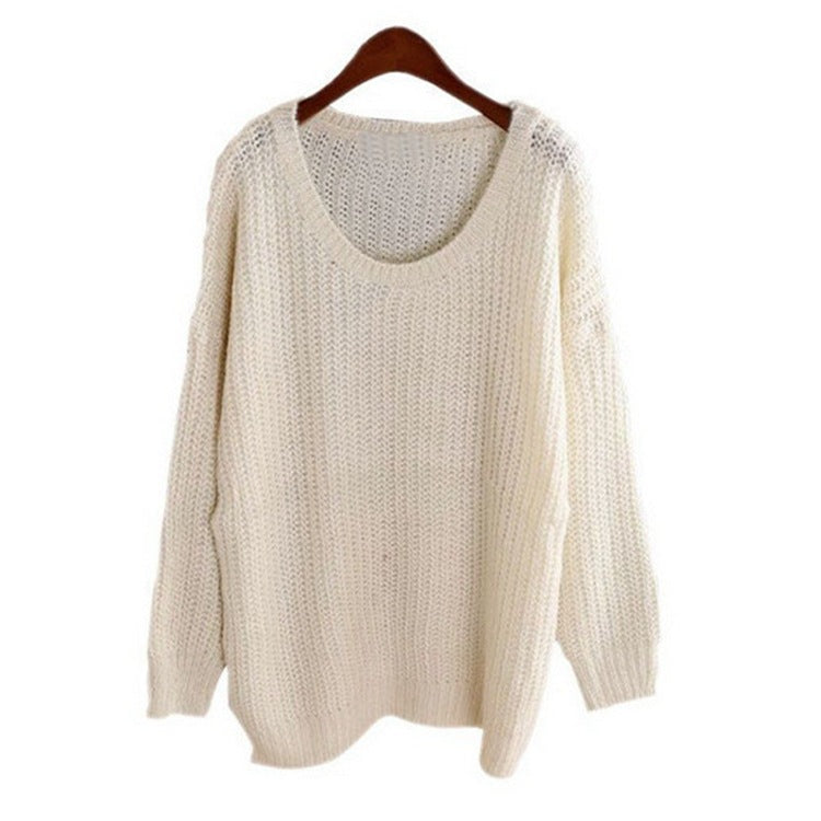 Damen Grobstrick Pullover mit weitem Schnitt und Rundhalsausschnitt W&W Mode