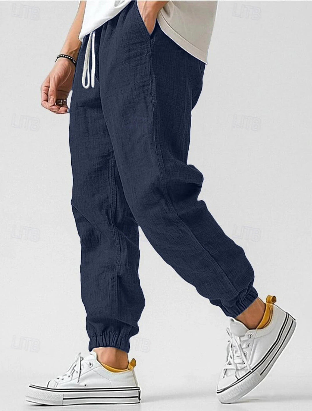 Herren Bequeme Leinenhose mit elastischem Bund und seitlichen Taschen W&W Mode