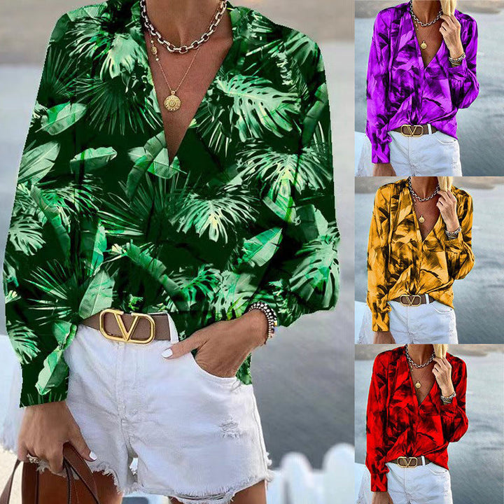 Damen Bluse mit floralem Muster und tiefem V-Ausschnitt W&W Mode