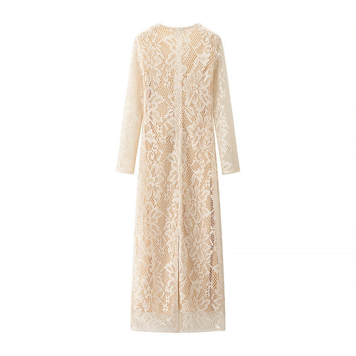W&W Mode | Spitze Kleid Langes Elegantes Bodycon Tiefer V-ausschnitt Schmale Taille Lange Ärmel
