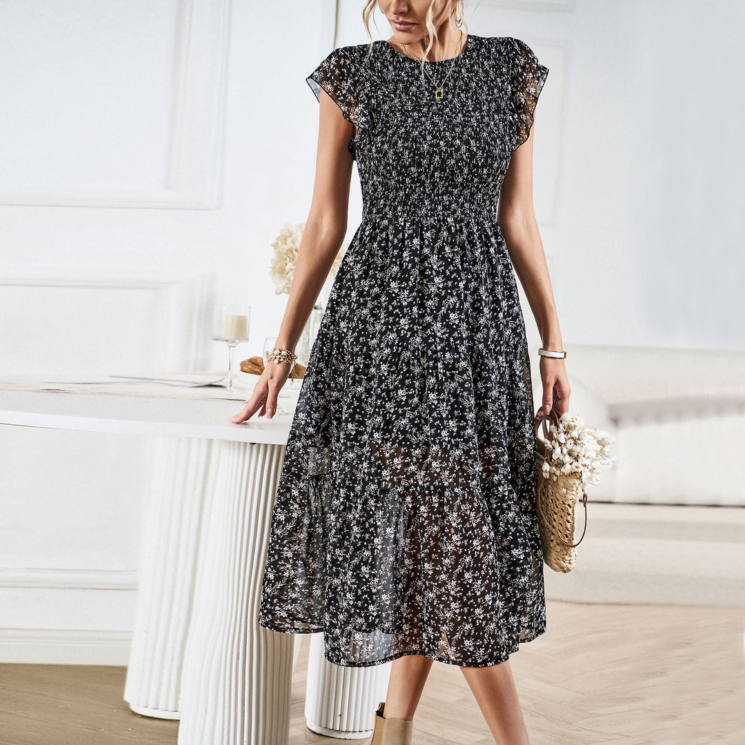 Damen Midikleid mit floralem Design und schmeichelndem Rüschensaum W&W Mode