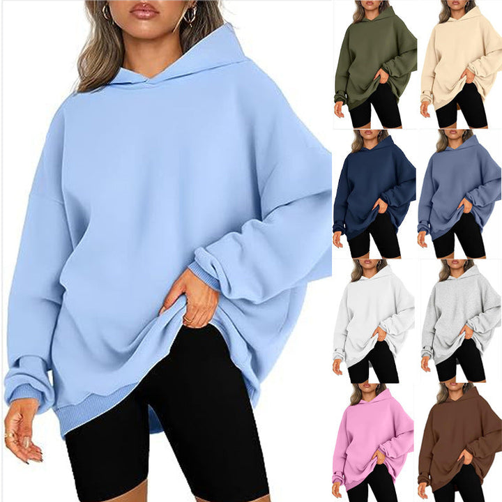 Damen oversized Kapuzenpullover mit seitlichen Schlitzen W&W Mode