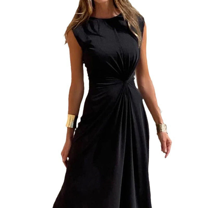 Damen Maxikleid mit Rundhalsausschnitt und gerafftem Oberteil