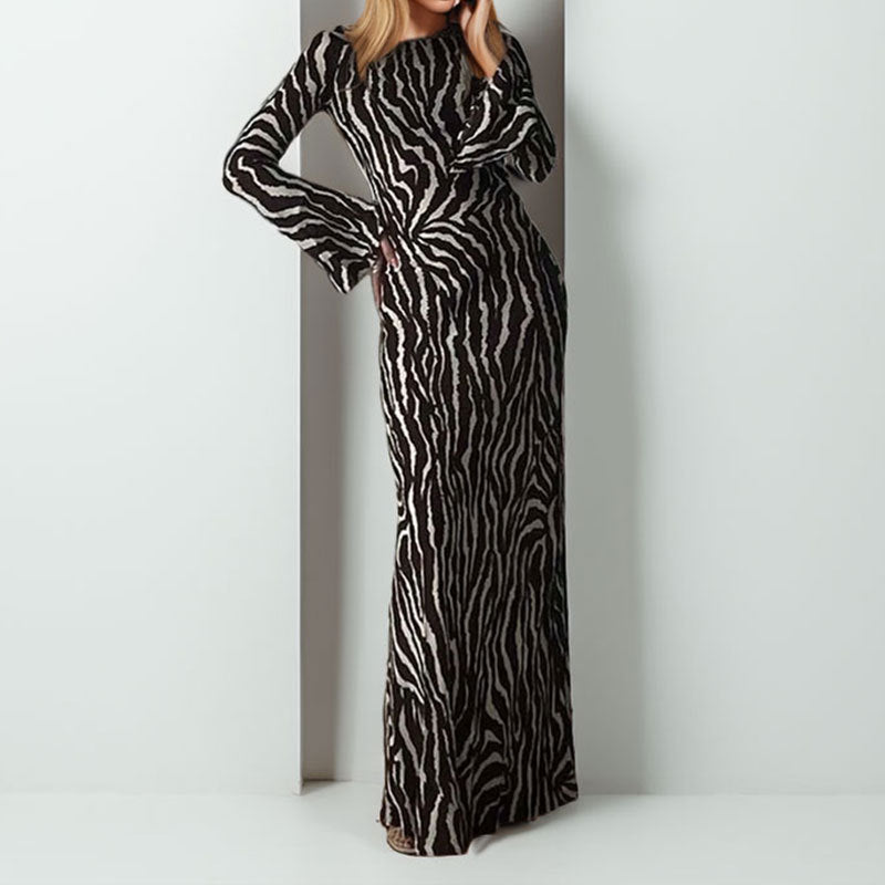 Damen Maxikleid mit einem modernen Zebra-Print und asymmetrischem Schnitt W&W Mode