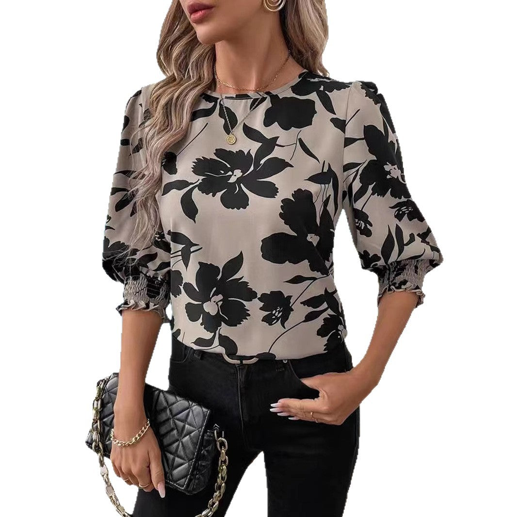 Damen Bluse mit floralem Druck und Rüschenärmeln W&W Mode