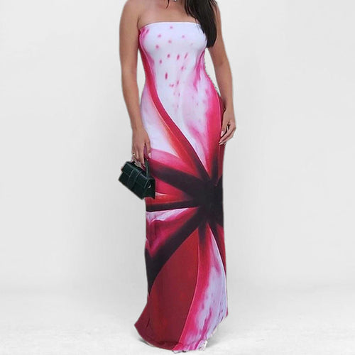 Damen Strapless Maxikleid mit floralem Druck und figurbetontem Schnitt W&W Mode