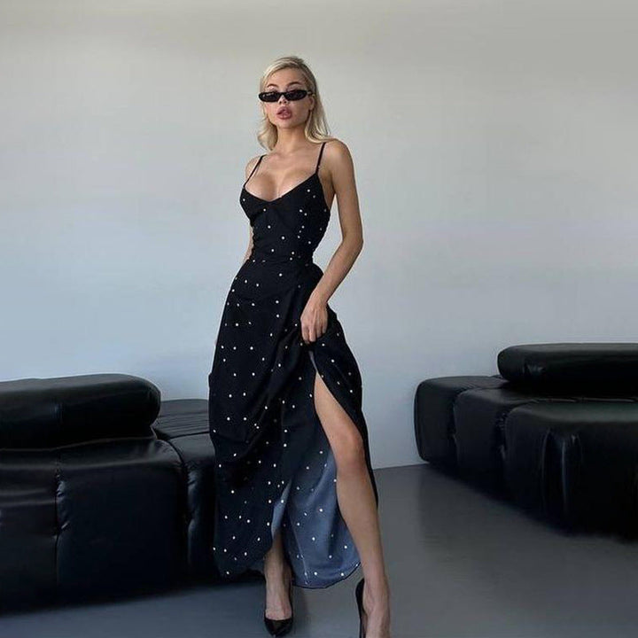 Damen Midikleid mit zarten Spaghetti-Trägern und punktuellem Design W&W Mode