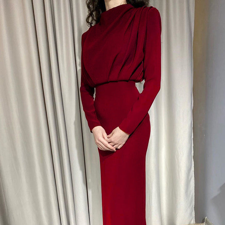 Damen elegantes Midi-Kleid mit hochgeschlossenem Design und Drapierungen W&W Mode