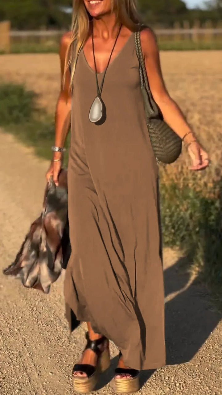 Damen Maxikleid mit eleganter V-Form und qualitativ hochwertigem Obermaterial W&W Mode