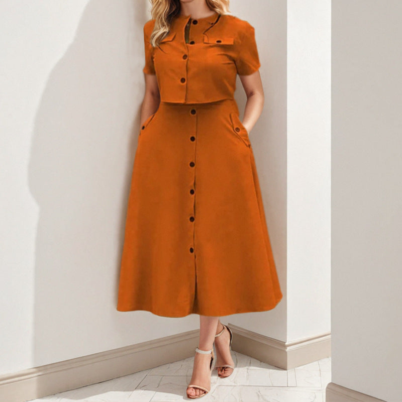 Damen Midi Kleid mit knöpfbarem Oberteil und taillierter Silhouette W&W Mode