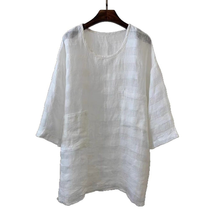 Damen Relaxed Fit Leinen Tunika mit aufgesetzten Taschen W&W Mode