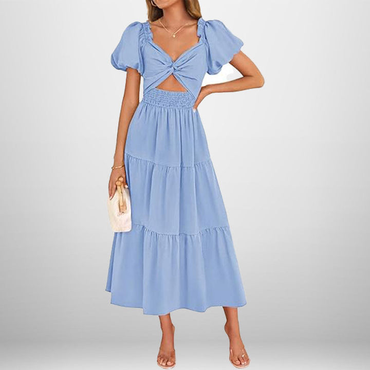 Damen Midi-Kleid mit floralem Twist und elastischem Taillengummi W&W Mode