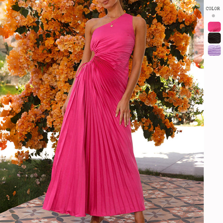 Damen Lange Plisseekleid mit asymmetrischem Schnitt W&W Mode