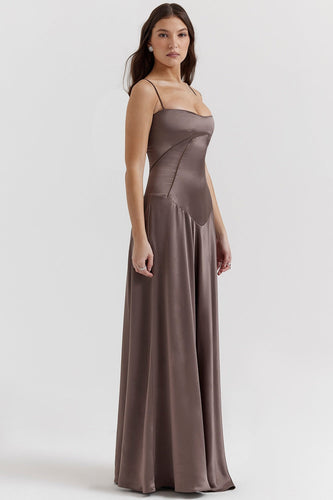 W&W Mode | Abendkleid Satin Glanz Spaghetti Träger Rückenfrei Schmaler Schnitt Elegantes Kleid