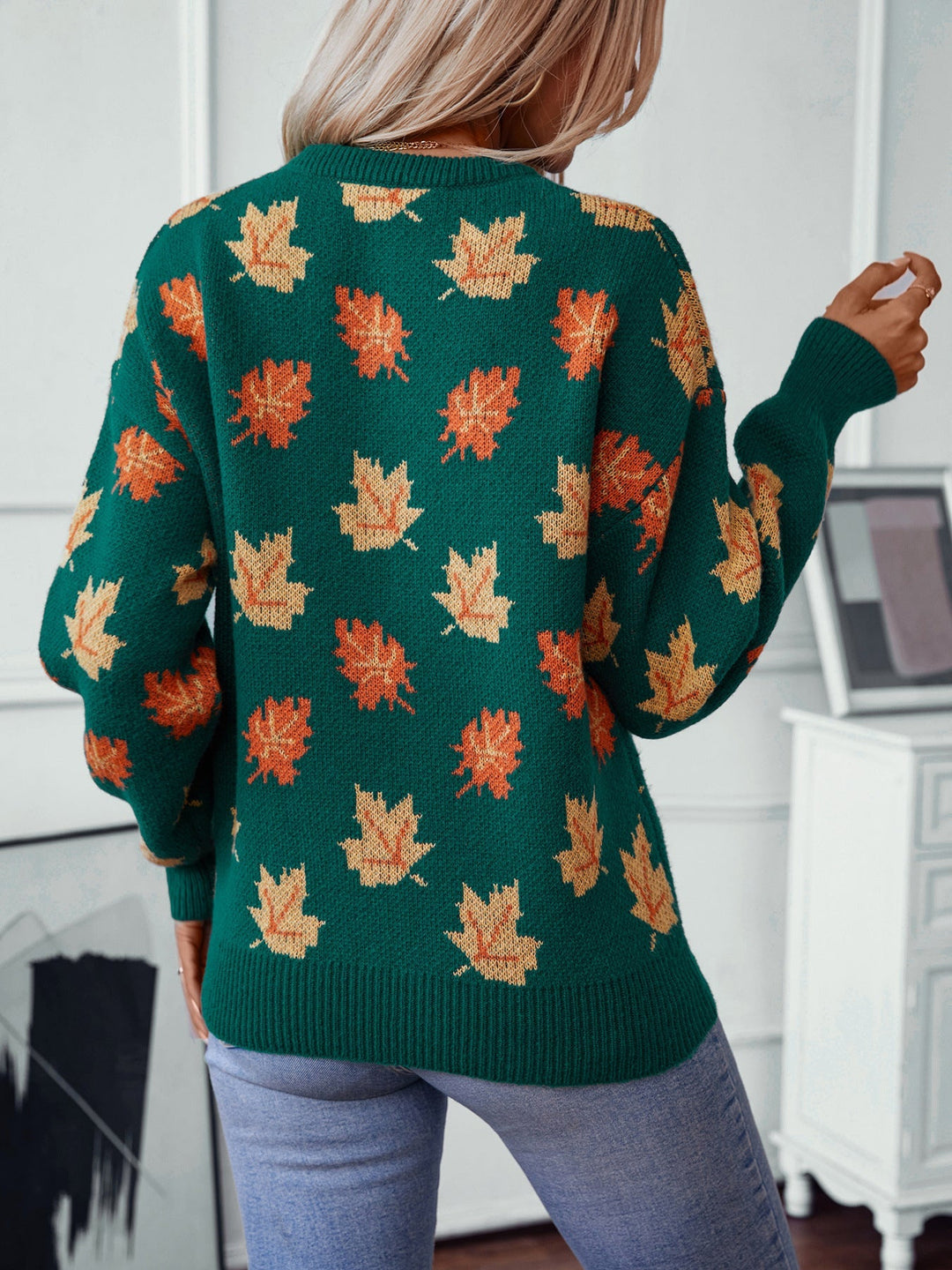 W&W Mode Maple Leaf Jacquard Freizeit Pullover Sweater