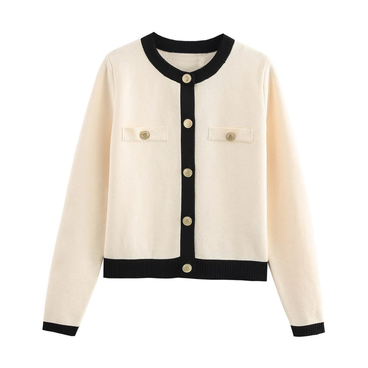 W&W Mode | Frühling Goldene Knopf Kontrast Strick Cardigan Top
