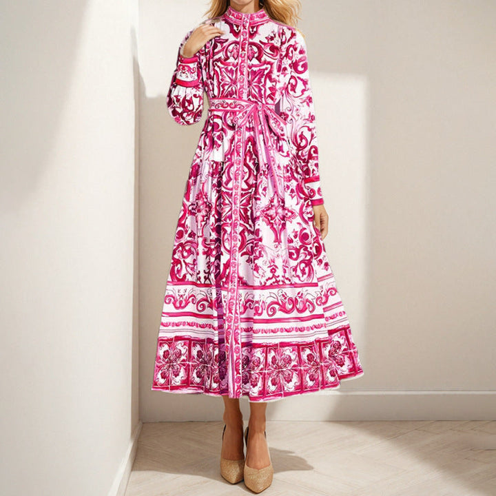Damen Midikleid im eleganten Barockdesign mit aufwendigen Musterdetails W&W Mode