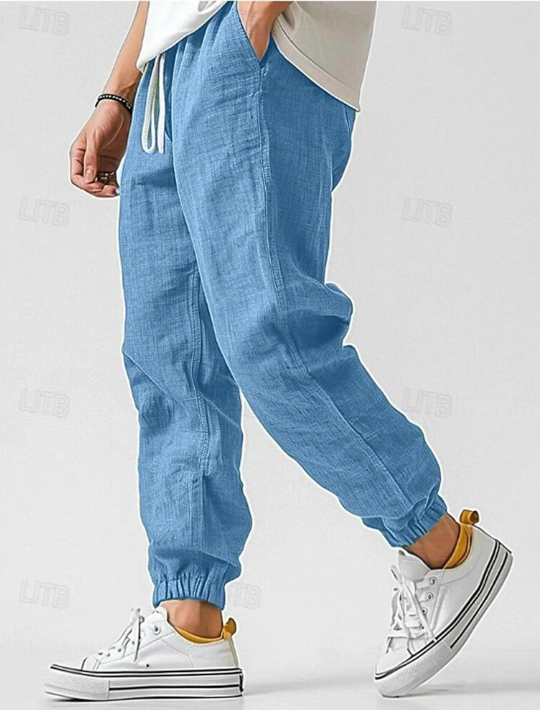 Herren Bequeme Leinenhose mit elastischem Bund und seitlichen Taschen W&W Mode