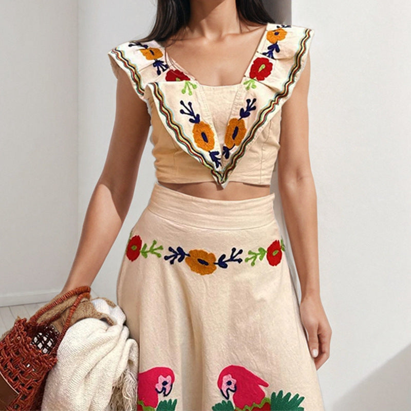 Damen Maxikleid mit beeindruckendem, buntem Stickdesign W&W Mode