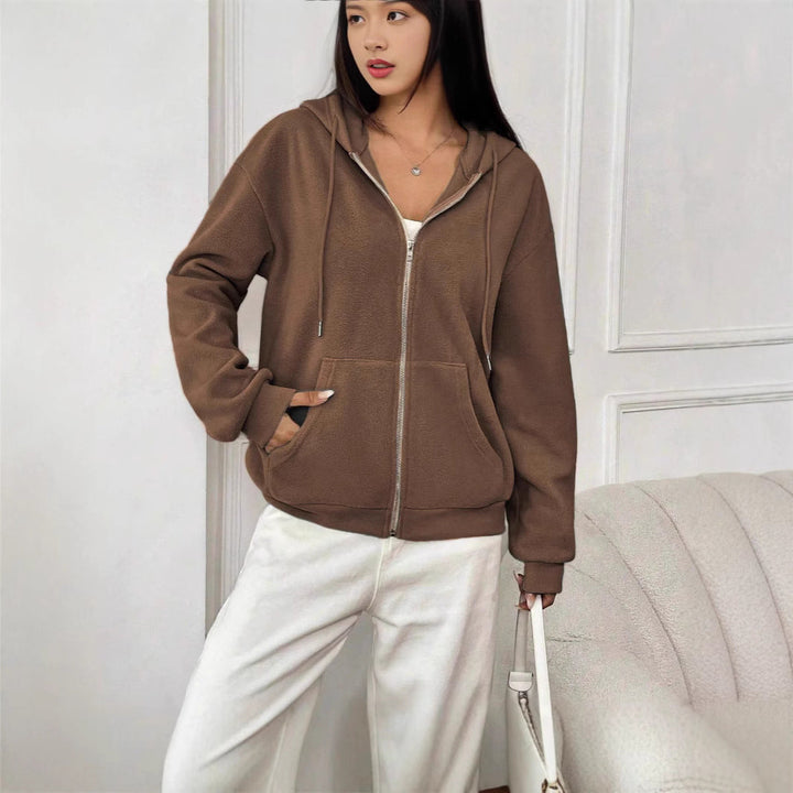Damen Fleecejacke mit Kapuze und Reißverschluss W&W Mode