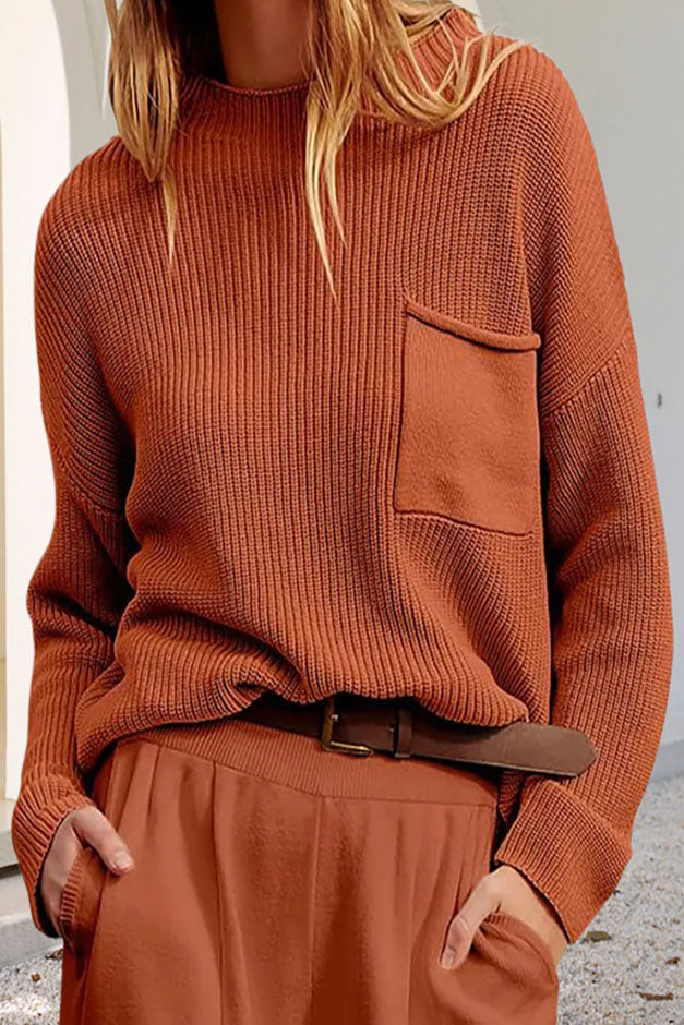 W&W Mode Entspanntes Langarm-Taschen-Strick-Sweatshirt