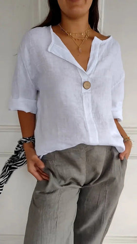 Damen Leichte Leinenbluse mit Knopfdetail und aufrollbaren Ärmeln W&W Mode
