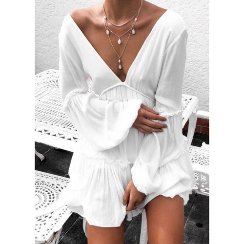 Damen Boho-Chic Strandkleid mit lockeren Ärmeln W&W Mode