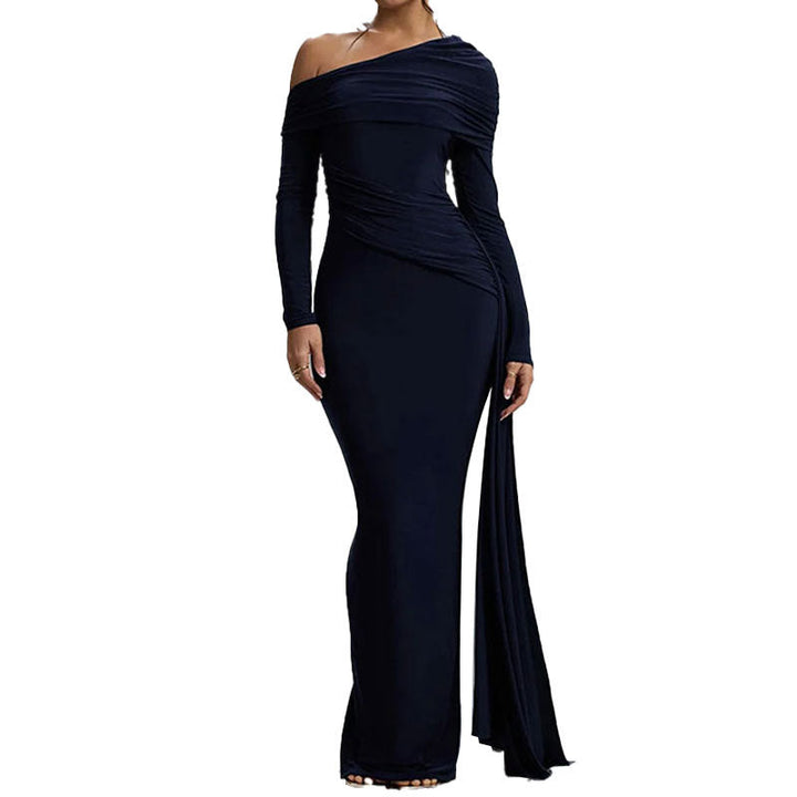 Damen Elegantes One-Shoulder Abendkleid mit figurformendem Schnitt und langen Ärmeln W&W Mode