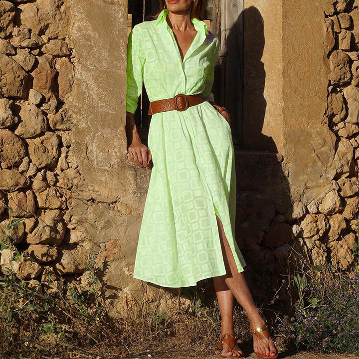 Damen Hemdkleid aus atmungsaktiver Baumwolle mit langen Ärmeln