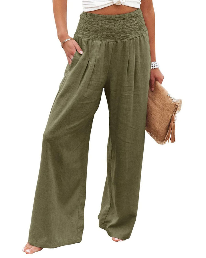 Damen Weite Leinenhose mit elastischem Bund und Falten W&W Mode