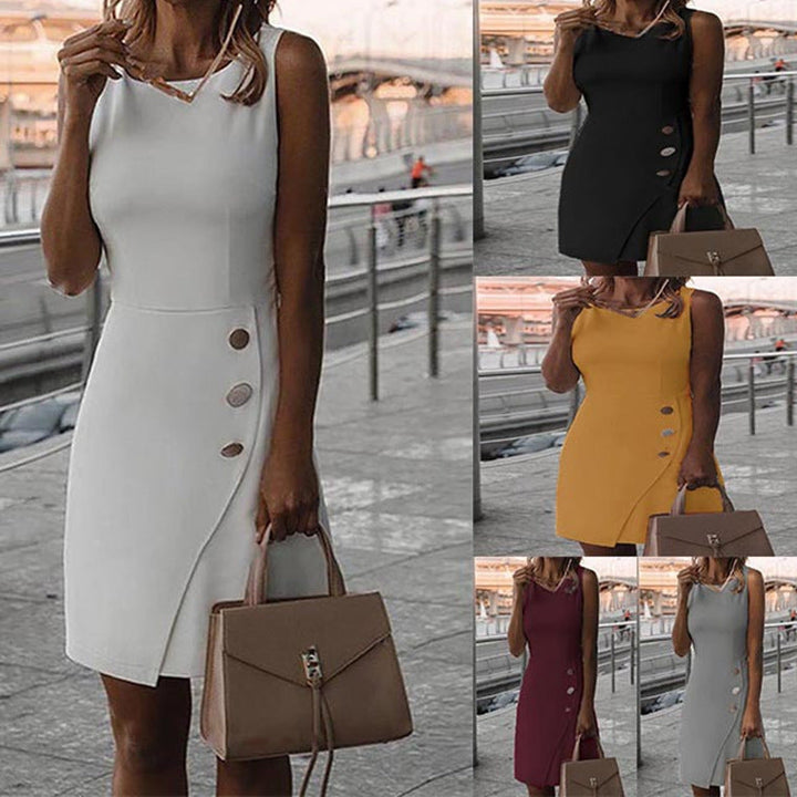 W&W Mode | Ärmelloses Einfarbiges Elegantes Wickelkleid