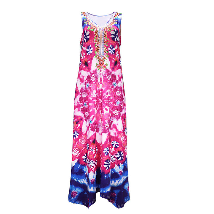 Damen Freizeit-Maxikleid mit buntem Batik-Design und eleganter Stickerei W&W Mode