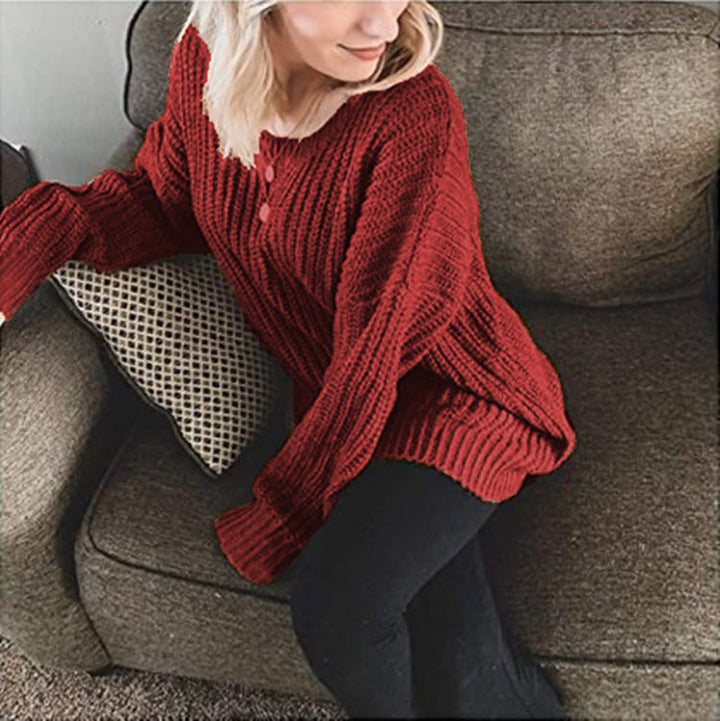 Damen Grobstrick Pullover mit weitem Schnitt und Rundhalsausschnitt W&W Mode