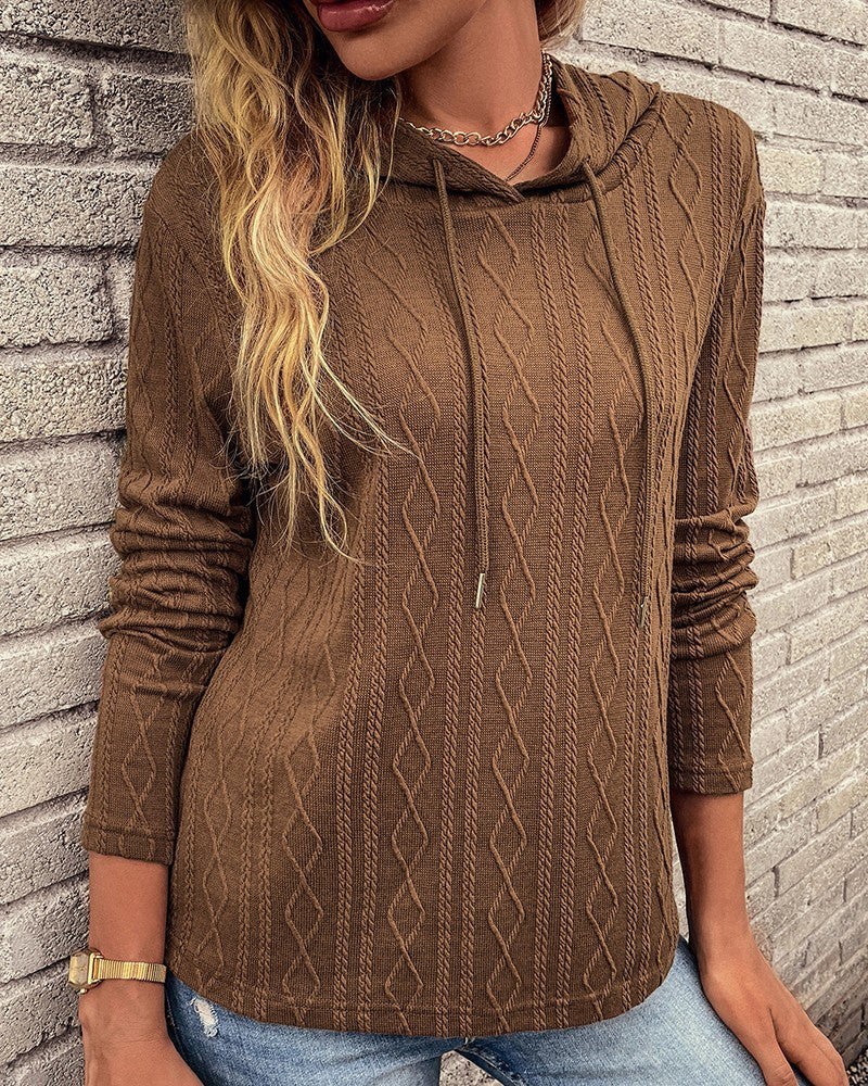 W&W Mode Schnürung langärmliger Jacquard Kapuzenpullover